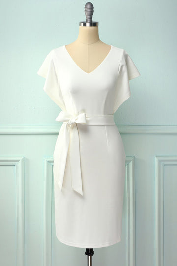 Bodycon vestido branco com faixa